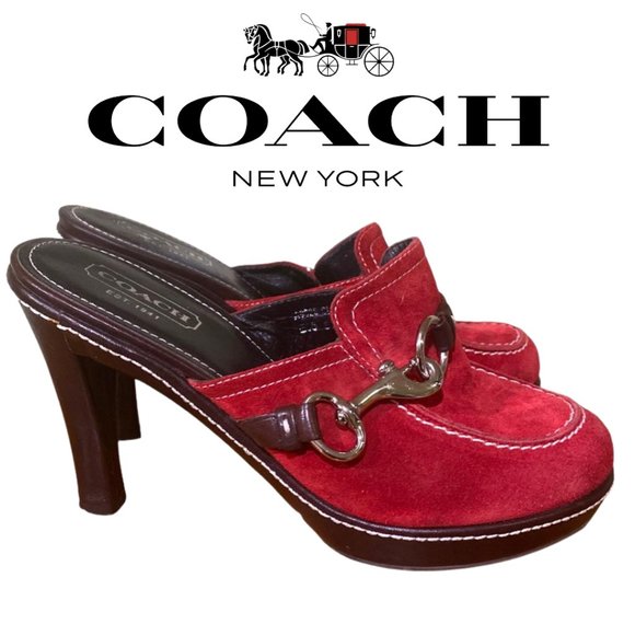 Coach Cleo Red Suede Mules - Picture 1 of 15